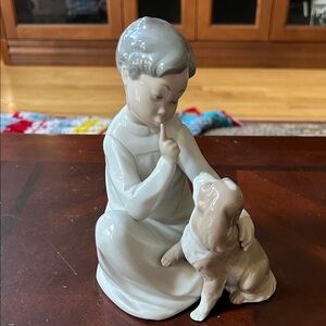 Lladro Gray and Cream Figurine with Child and Dog